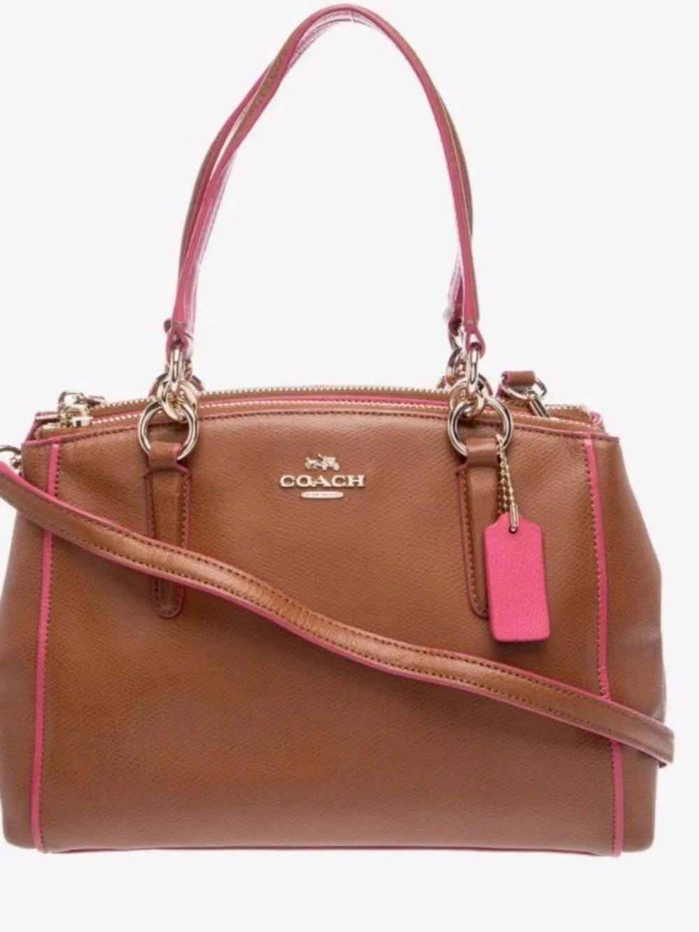 Coach Brown Satchel Pink Trim and Tag with matching wallet